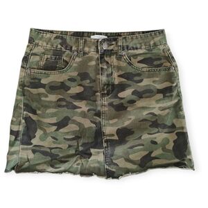 Mud Pie Camo Mini Skirt XS Green Tan Women's Distressed Camouflage Military